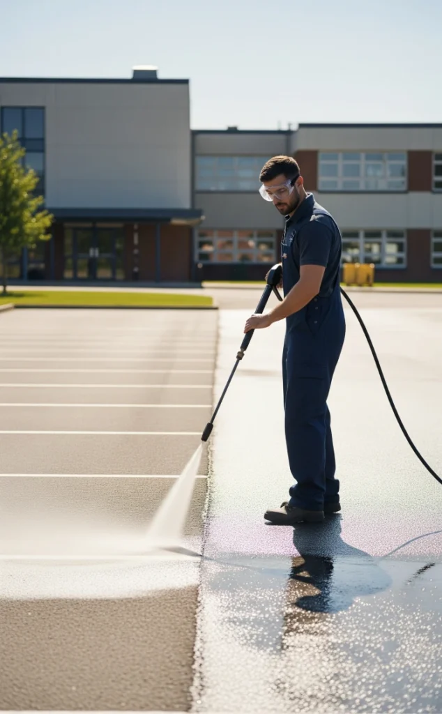 Parking lot pressure cleaning