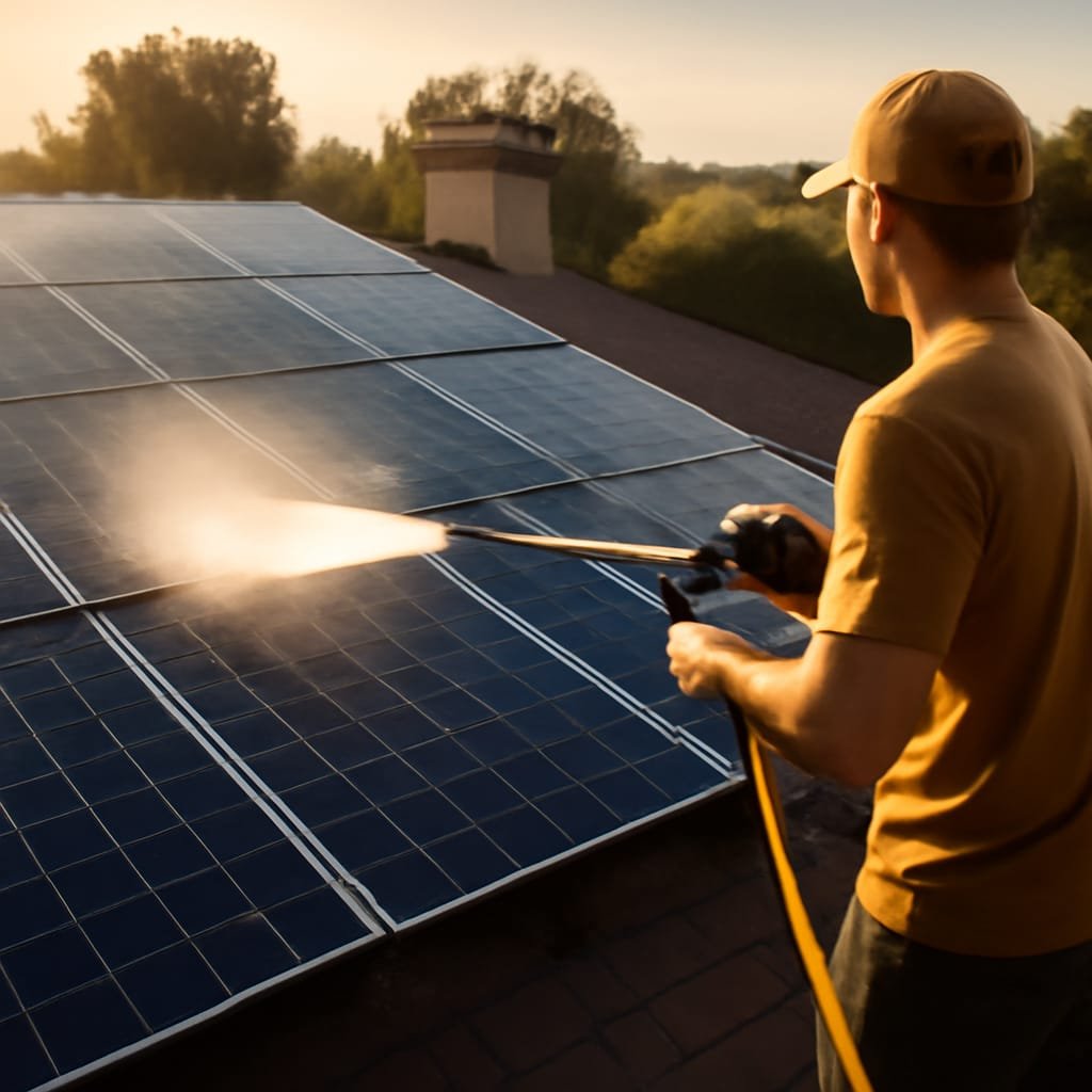 A closer look at The Microscopic Barrier: Pressure Washing Solar Panels Safely Restoring Energy Efficiency